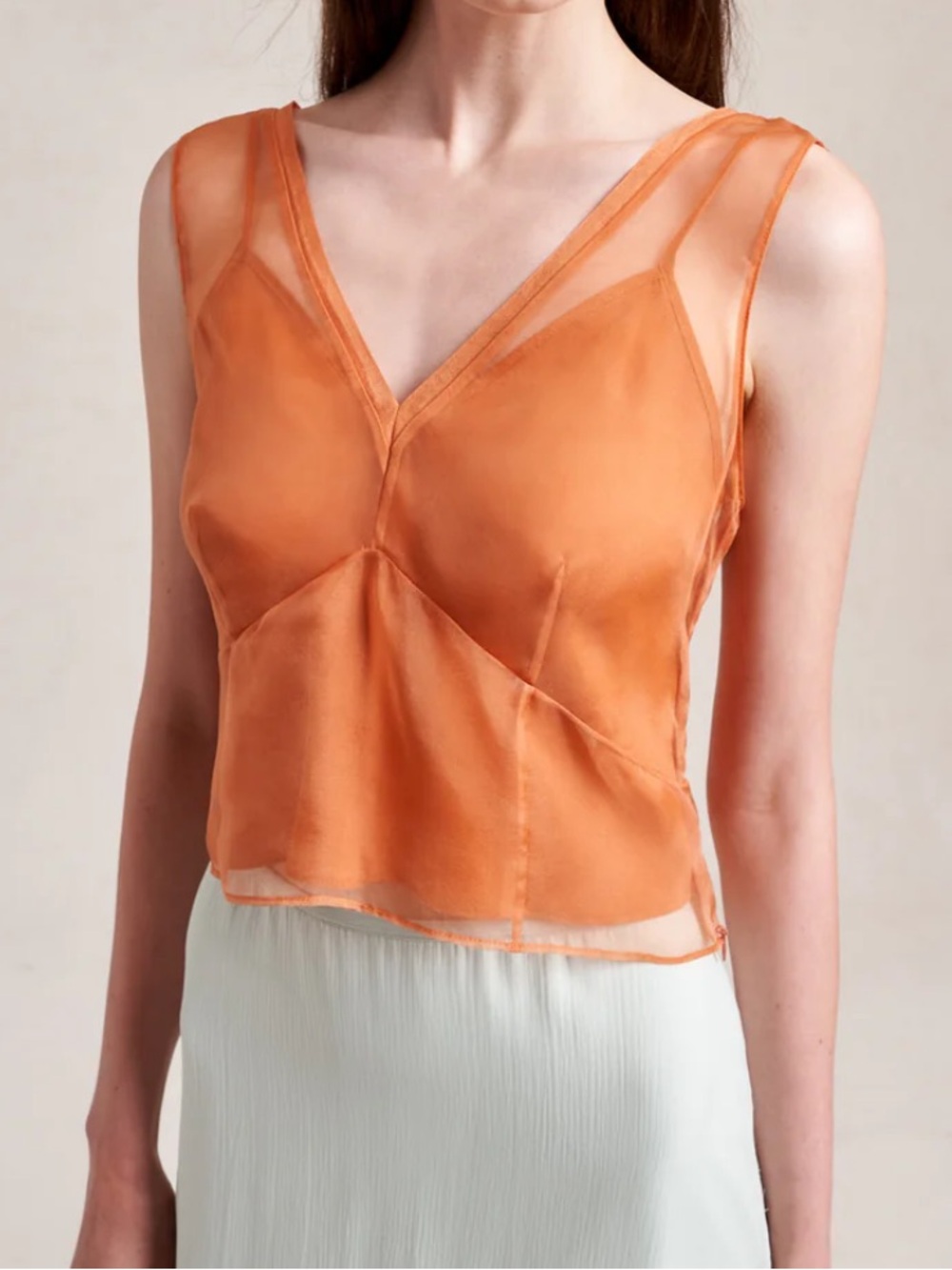 La Ligne Sheer Silk V-Neck Tank in Orange